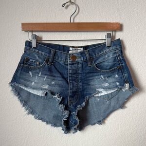 One Teaspoon Dark Blue Frayed Jean Shorts